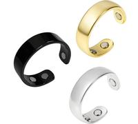 GETJOY 3 PCS Magnetic Rings for Women, Ring, Adjustable Magnetic Rings, Better Sleep, Jewelry for Adults, Promotes Better Sleep(Black Silver Gold)