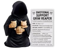 GETJOY Grim Reaper Ornament, Emotional Support Grim Reaper, Sculpture With Coffee Cup And Napping Cats Desktop Shelf Display Piece Office Gothic Decoration, Halloween decoration style