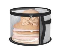 GETJOY Hat Boxes, Box with Lid, Large Round Hat Storage Box, 42 x 42 x 26 cm Grey Foldable Storage Organiser for Hats, Travel, Home, Office, and School Use