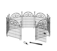Getlay Tall Garden Animal Barrier with Gate, 32H x 27L in, 8 Panels Dog Fence, Black Heavy Duty Metal Temporary Defense Fence for Outdoor Yard. Total 17.5 Ft