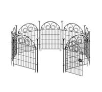Getlay Tall Garden Animal Barrier with Gate, 32H x 27L in, 8 Panels Dog Fence, Black Heavy Duty Metal Temporary Defense Fence for Outdoor Yard. Total 17.5 Ft