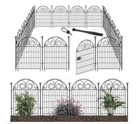 Getlay Tall Garden Animal Barrier with Gate, 36in(H)×30.6ft(L) 14 Panels Dog Digging Barrier, Black Heavy Duty Metal Temporary Defense Fence for Outdoor Yard