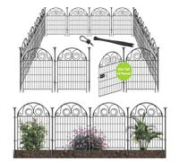 Getlay Tall Garden Animal Barrier with Gate, 36in(H)×30.6ft(L) 14 Panels Dog Digging Barrier, Black Heavy Duty Metal Temporary Defense Fence for Outdoor Yard