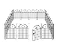 Getlay Tall Garden Animal Barrier with Gate, 40H x 27L, 12 Panels Dog Fence, Black Heavy Duty Metal Temporary Defense Fence for Outdoor Yard. Total 26.2 Ft