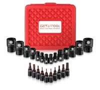 GETLITOOL 24 Pcs E-Torx Bit Socket Set, CR-V Steel E-Torx Socket E4-E24 & T8-T40, Star Sockets with Laser Etched Size-Marked & Organizer Case for Car Repair, Mechanic Maintenance, Men's Gift