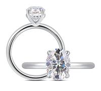 getlove 1.5-3ct Oval Moissanite Engagement Ring 18K White Gold Plated Solid Silver D-Color VVS1 Solitaire Promise Ring, Gemstone, Moissanite