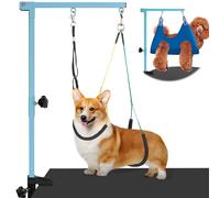 getlstub Dog Grooming Arm with Pet Grooming Hammock, 35" Pet Grooming Table Arm with Adjustable No Sit Haunch Holders, Dog Grooming Stand with Loop Noose for Small and Medium Pets, Blue