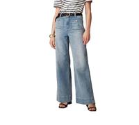 GETMINT Tummy Control Sailor Wide Leg Trouser, High Waisted Stretchy Casual Straight Leg Jeans Buttoned Denim Pants (Light Blue Regular,M)