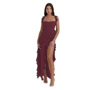 GETMINT Womens Spaghetti Strap High Slit Bodycon Maxi Dress, Square Neck Backless Party Club Dress Evening Gowns (Wine red,Large)