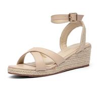 getmorebeauty Women's Espadrilles Wedge Sandals Crisscross Elastic Open Toe Buckle Ankle Strap High Heels Platform Elegant Shoes, beige, 8.5 UK