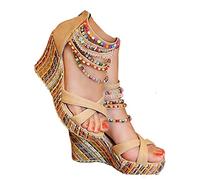GETMOREBEAUTY Women's Wedge Sandals Pearls Across The Top Platform High Heels (10 B(M) US)