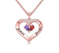 Getname Necklace Personalised Birthstone Heart with Engraving Names Sterling Silver Promise - Pendant Name Birthday Jewelry Gift for Her Engraved Necklace, Rose Gold
