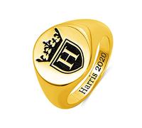 Getname Necklace Personalised Initial Engraved Signet Ring with a Crown for Man Customised Letter 925 Sterling Silver Custom Inside Engraving Rings Gift Men, Yellow, Platinum, Gold, Silver, Rose