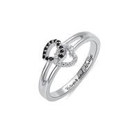 Getname Necklace Promise Ring Double Heart Personalized Birthstone Engraved inside - Ladies Split Shank Heart Love Ring for Women Sterling Silver