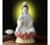 Getrelax Guan Yin Statue Ceramics Quan Yin Statue Buddhist Avalokiteshvara Kuanyin/Buddhism Statue on Lotus -Best Chinese Feng Shui Gifts