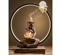 Getrelax Pink Lotus Ceramic Incense Burner Waterfall Backflow Incense Sticks Burner Holder with LED Light for Home Office Decor