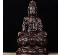Getrelax Wood Guan Yin Statue Quan Yin Statue Buddhist Avalokiteshvara Kuanyin/Buddhism Statue on Lotus -Best Chinese Feng Shui Gifts (Ebony, 11.81")