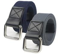 GETREY Adjustable Mens Belts,mens woven belt,Braided Belt,2 Pack Men Women Canvas Web Belt with Double D-ring, 1 1/2 (Color : Blue+darkgrey, Size : Length 130CM/51)