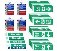GETRICH 28 Pcs Fire Exit Sign Set, Fire Safety Signs Self Adhesive(Right, Left, Up, Down Arrow) 300mm x 100mm, Fire Action Notice Sign, Fire Exit Keep Clear Sign, Weatherproof Fire Exit Signs