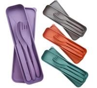 GETRICH 4 Set Camping Cutlery, Travel Cutlery Set with Case, Reusable Plastic Cutlery Portable, Portable Cutlery Set Travel Utensils for Daily Use School Office Camping Picnic-1