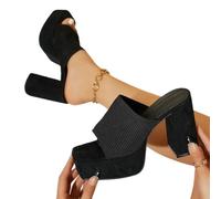 GETRICHHL Block Heels Summer Fashion Women'S Platform Plus Size Open Toe High-Heeled Sandals-Black-39