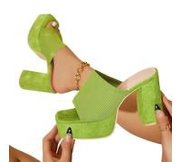 GETRICHHL Block Heels Summer Fashion Women'S Platform Plus Size Open Toe High-Heeled Sandals-Green-41