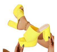 GETRICHHL Block Heels Summer Fashion Women'S Platform Plus Size Open Toe High-Heeled Sandals-Yellow-43