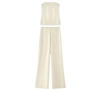 GETRICHHL Lounge Sets For Women Women'S Strapless Off-Shoulder Tank Top And High-Waisted Pants Set-white-M
