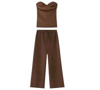 GETRICHHL Lounge Sets For Women Women'S Two-Piece Ruffled Pantsuit Set, Strapless Crop Top-Set-L
