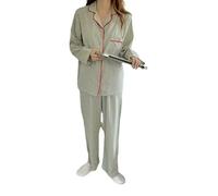 GETRICHHL Pajama Set Collared Button-Down Cardigan, Long-Sleeved Trousers, Loose-Fitting Pajamas-A1-XL