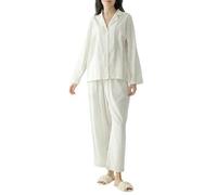 GETRICHHL Pajama Set White Loungewear Women'S Spring Set, Collared Button-Down Cardigan Shirt- White-L