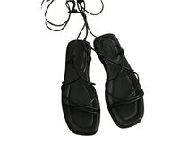 GETRICHHL Sandals For Women Summer Narrow Strap Retro Square Toe Flat Cross Strap Flip-Flops Sandals-black-34