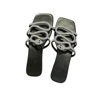 GETRICHHL Sandals For Women Summer Women'S Flat, Straight-Leg, Fashionable Retro Square-Toe Sandals-Black-39