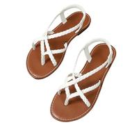 GETRICHHL Sandals For Women Women'S Beach Woven Openwork Flat Fashion Casual Comfort Sandals-WHITE-36