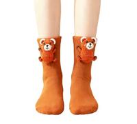 GETRICHHL Slipper Socks 2-Pack Of 3D Three-Dimensional Knitted Thermal Socks, Unisex, Animal Pattern-orange-One Size