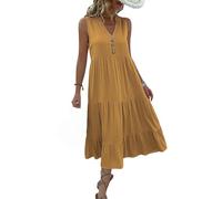 GETRICHHL Summer Dresses For Women Summer Mid-Length Women'S Sleeveless V-Neck Button-Down Loose Dress-Yellow-M