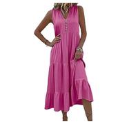 GETRICHHL Summer Dresses For Women Summer Mid-Length Women'S Sleeveless V-Neck Button-Down Loose Dress-pink1-XL