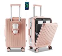 Gets 20 Inch Aluminum Frame Carry On Luggage - Hard Shell Silent Spinner Suitcase with TSA Airline Approved, USB/Type-C Port, 15.6" Laptop Compartment, Dry Wet Separation & Cup for Business Travel