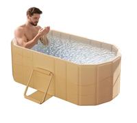 Gets 59" XXL Oval Ice Bath Tub For Athletes,Portable Bathtub for Adults Foldable Soaking Standing Hot Bath Tub for Shower Stall,Separate Family Bathroom SPA (Golden,59"×22"×19")