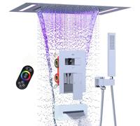 GETSHOWERSET Chrome 14x20inch LED Rain Shower Head System with Handheld, Thermostatic Mixer Valve, Tub Spout, 2-in-1 Ceiling Mount Shower Faucet Set