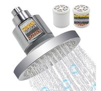 GETSHOWERSET Rain Shower Head 6 Inch, Round Fixed Rainfall Shower Head with Swivel Ball and 2 Filter, Overhead Replacement Chrome