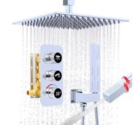 GETSHOWERSET Rainfall Shower System, 10 Inch Rain Shower Head with 2 in 1 Handheld, Ceiling Mounted Shower Faucet Set, Chrome