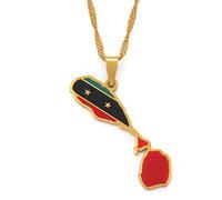 Getsona Flag And Map Of St. Kitts Nevis Pendant Necklaces - Ethnic Hip Hop Country Maps Necklace For Women Men Charm Clavicle Chain Sweater Thin Chain Jewelry Patriotic,Yellow,45Cm Chain