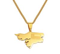 Getsona Guinea-Bissau Map Flag Pendant Necklaces - Ethnic Hip Hop Charm Maps Pendant Necklace For Women Men Clavicle Chain Sweater Thin Chain Jewelry Patriotic,Yellow,50Cm