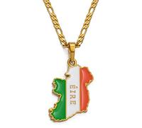 Getsona Ireland Map Flag Pendant Necklaces - Ethnic Hip Hop Country Maps Flag Necklace For Women/Men Charm Jewelry Clavicle Chain Sweater Chain Patriotic,Yellow,45Cm Chain
