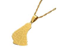 Getsona Map Of The Barbados Pendant Necklaces - Island With City Name Ethnic Hip Hop Country Clavicle Chain For Women Men Charm Jewelry Sweater Thin Chain, Yellow,45Cm Chain