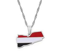 Getsona Map Of Yemen Pendant Necklaces - Charm Ethnic Maps Flag Sweater Chain Necklaces, Patriotic Map Hip Hop Jewelry For Women Men Clavicle Chain Party Gift Girl,White,45Cm Chain