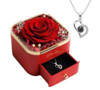 Getsrichfc Preserved Real Red Rose Necklace, Eternal Flowers Gift for Her