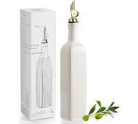 getstar 18 oz Olive Oil Dispenser Bottle for Kitchen, Ceramic Oil Bottle with Automatic Stainless Steel Pourer (Golden Pourer, Vintage White)