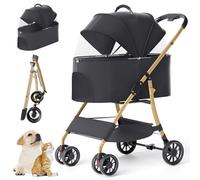 GETSTREE Foldable 4 Wheels Pet Stroller,for Small Dogs Cats 3-In-1 Folding Dog Stroller with Detachable Carrier, Storage Basket(Black)